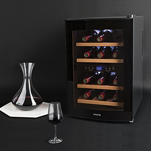 H.Koenig E12WV Weinkühlschrank freistehend / 34 L / 1.4 / B /53 cm / 167 kWh/Jahr /12 flaschen Kühlteil / zwei Temperaturzonen / Anti-Vibration / schwarz - 4