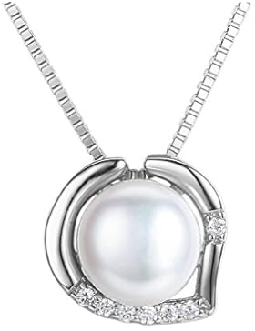 F.ZENI Kette Damen 925 Sterling Silber Perlenkette Herz Anhänger 