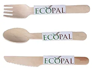 ECOPAL - Eco-Friendly, Biodegradable Cutlery, Disposable Wooden Forks, Knives, and Spoons Set Pack of 100 Each (100 Forks, 100 Spoons, 100 Knives)