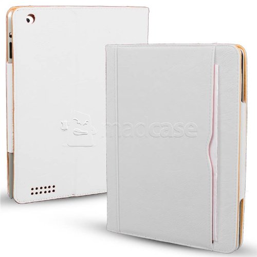 Madcase Apple iPad 4 / 3 / 2 Smart Case Etui Faux Ledertasche Hülle mit Auto Schalf und Wach Sleep-Funktion inkl. Displayschutzfolie und Stylus Touch stift – Weiß / Beige - 2
