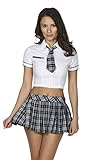 RedRibbonLingerie Valentines Gift Catholic School Girl Costume | Sexy Women's Roleplay Lingerie | Plaid, Pleated Mini Skirt, White Top & Tie Uniform (Small- UK 8 New Stock)