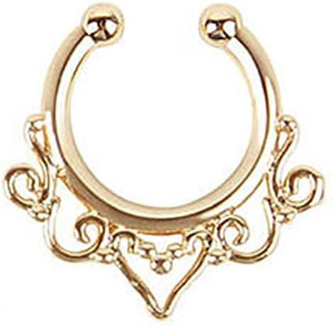 Fake Septum Clicker Nose Ring Non Piercing Hanger Clip Body Jewelry (Gold)