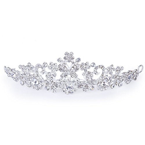 Tinksky Delicate Wedding Bridal Prom Shining Crystal Rhinestones Butterfly Love Flower Crown Headband Veil Tiara (Silver)