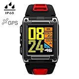Smartwatch Multisport Fitness Uhr hr, eingebautes GPS + Compass Stopwatch wasserdicht ip68 Schwimmen wandern Radfahren pulsmesser mit schrittzähler für Damen Herren,Red