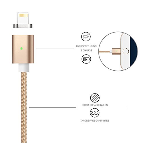 [Die neue Version]Magnetisches Ladekabel Lightning Kabel- Lebenslange Garantieserie -TUOYA Magnetisches iPhone USB Ladekabel Lightning Magnet Ladekabel Datenkabel für iPhone 7, iPhone 6s, iPhone 6, iPad(2xGold) - 3