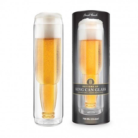 examen Final Touch KING Can Bottoms Up Tall Beer Lager Ale Glass Grand verre de bière- Double-Walled - Hand Blown 700 ml