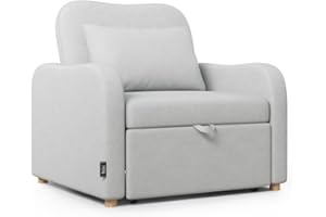Nalui-Sofá Cama 1 Plaza 3 en 1 Buddy 92x97x90cm con Respaldo Ajustable 2 Posiciones y Almohada. Sofá Cama Individual de Lino, Soporta hasta 200Kg. Sillón Relax Reclinable con Reposabrazos, Gris Claro