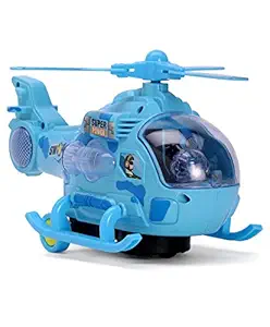 VNC Plastic 360 Degree Rotation Musical and 3D Lights Helicopter Toy for 2-5 Year Kids (Blue)