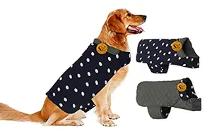 Sage Square 2 in 1 Premium Reversible Double Side Dog Coat, Ultra Warm Windproof Winter, Thicker Fleece Jacket for Cold Weather (Navy Blue and Grey) (Small-Medium) (16 Inches)