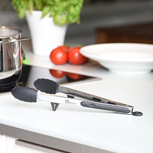 Hebaar – universelle Küchenzange Silikon & Edelstahl rostfrei 2er Set | Grillzange Pfannenwender Bratenwender Nudelzange Fleischzange Kochzange Greifzange Salatbesteck Gebäckzange Grillbesteck Wender - 4