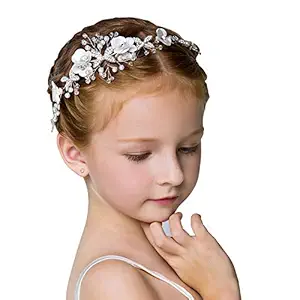 Cute Princess Wedding Headpiece White Flower girls Headband Pearl Hair Dress for Girl