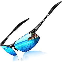 ATTCL Hombre Gafas De Sol Deportes Polarizado Súper Ligero Al-Mg Marco De Metal 8177 Black-BLUE