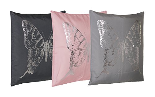 BRANDSSELLER Trendiges Microfaser Kissen Kopfkissen Zierkissen Dekokissen Kuschelkissen mit silber-bedruckter Schmetterling – Rosa – ohne Füllung - 4