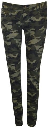 Ladies Women Slim-Fit Skinny Tartan Camouflage Print Jean Trouser Pant (XL EU 42 (UK 14), CAMOUFLAGE)