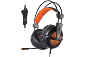 Sades A6 USB Gaming Headset 7.1 Surround Sound PC Cascos Headphones Gaming con micrófono con cancelación de Ruido, Luces LED para portatil, Ordenador y Consolas (Naranja [Upgraded Version])