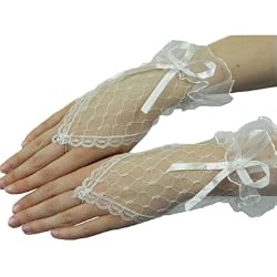Yummy Bee Guantes Sin Dedos Cortos Encaje Tarde Fiesta Nupcial Fiestas de Disfraces Mujer (Blanco)