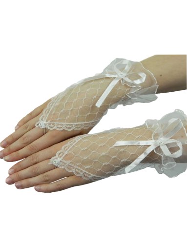 Yummy Bee Guantes Sin Dedos Cortos Encaje Tarde Fiesta Nupcial Fiestas de Disfraces Mujer (Blanco)