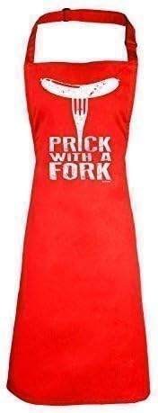 PRICK WITH A FORK (RED) NEW PREMIUM HEAVYWEIGHT APRON - 195 gsm - Slogan Funny Clothing Joke Novelty Mens Ladies Womens Girl Boy Men Women Fashion bbq kitchen chef party barbeque sausage summer coal cover day bib master smock knife accessories pinny pinafore overall kitchen chef for Birthday Christmas Present Gift - by 123t