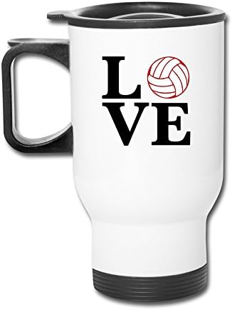 Love Volleyball Aluminum White Travel Mug, 12 Ounces