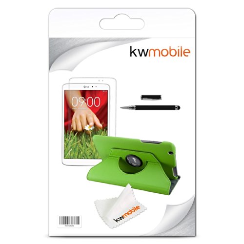 3in1 Set: kwmobile Hülle für LG G Pad 8.3 HD – 360° Standfunktion Case Tablet Schutzhülle Kunstleder – Smart Cover Tabletcase Grün + Folie, kristallklar + Stylus, Schwarz - 7