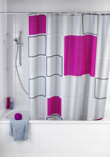 WENKO 20056100 Anti-Schimmel Duschvorhang Abstract - Anti-Bakteriell, waschbar, mit 12 Duschvorhangringen, 100 % Polyester, Mehrfarbig