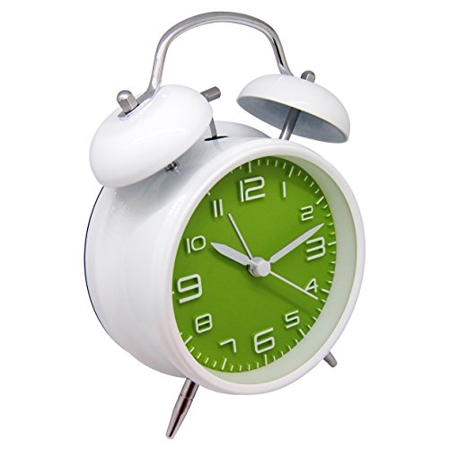 Königswerk Doppelglocken-Wecker mit Nachtlicht, geräuschloser Betrieb, Quarzuhrwerk, analog, Retro-Design, lauter Alarm, 10,2 cm – grün - 2