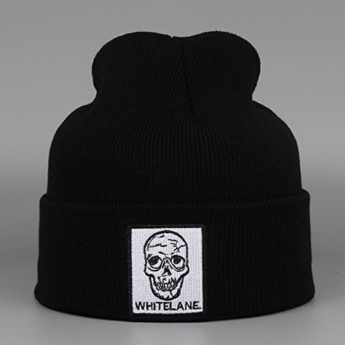 MCVXV ZA Autumn and Winter Skull Men and Ladies Knit Hat Warm Outdoor Tidal Wool Cap Beanie Hat Black