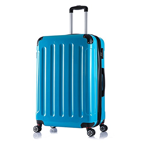 Preisvergleich Produktbild WOLTU RK4212ts-XL, Reise Koffer Trolley Hartschale ABS+PC Hochglanz Volumen erweiterbar, Reisekoffer Hartschalenkoffer 4 Rollen, M / L / XL / Set, leicht und günstig, Türkis (XL 75 cm & 110 Liter)