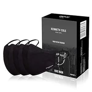 Kenneth Cole Cotton Reuseable Face Mask (Black, Without Valve, Pack of 3) for Men & Women