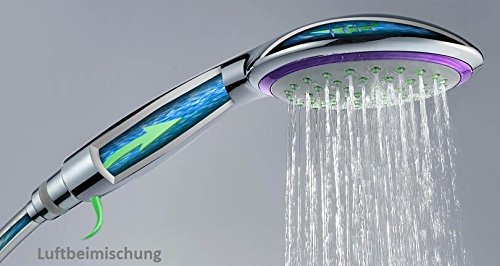 Puralux ECO 170 Purple – Wassersparender Duschkopf mit 3 Strahlarten. Das Venturiprinzip reichert das Duschwasser mit Sauerstoff an und sorgt so für ein erfrischendes Duscherlebnis mit einem dennoch kraftvollen Strahl & senkt dabei auch noch Wasser- und Heizkosten um bis zu 70% (jenach bestehenden Druckverhältnissen) - 6