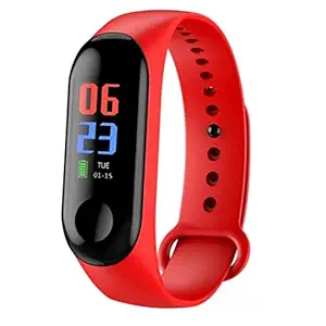 Rhobos (TODAY ONLY OFFER: 10 YEARS WARRANTY) M3 Smart Fitness Band with Activity Tracker/Waterproof Body/Calorie Counter/Blood Pressure Meter/Pedometer/Heart Rate Monitor/OLED Display for Android-Red Strap