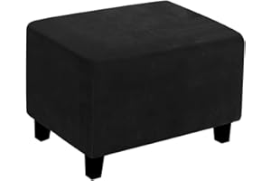 Meigeh Copri Pouf Rettangolare Elasticizzato Copri Poggiapiedi Telo Copertura per pouf Poggiapiedi Copripouf Velluto Nero