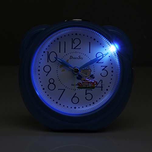 DreamSky Kinderwecker Musik Wecker Analoge Quarzwecker mit 8 Melodien, Schlummerfunktion, Nachtlicht, lauter Alarm, kein Ticken, geräuschlos, Batteriebetrieben(Blau) - 5
