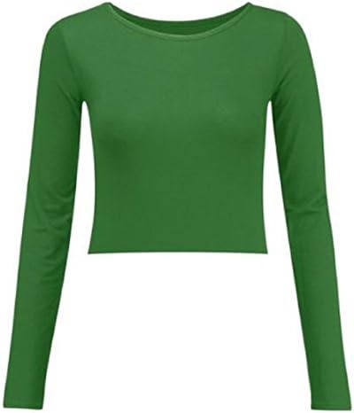NEW WOMEN LONG SLEEVE PLAIN CROP TOP IN MANY COLOURS LADIES LONG SLEEVE PLAIN CROP TOP UK SIZE 8-14 (M/L 12-14, JADE GREEN)