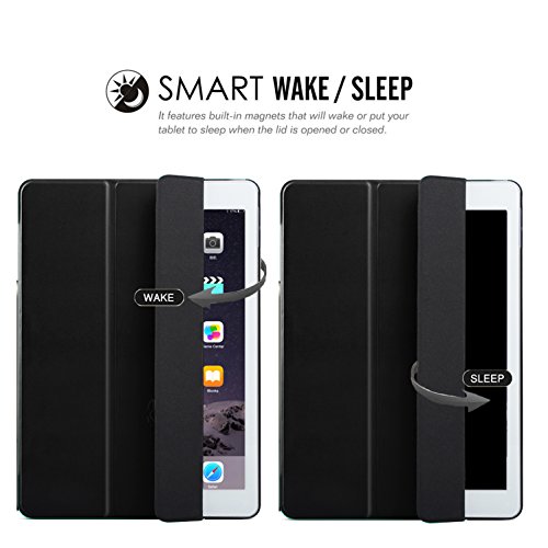 iPad Air 2 Hülle, Toeoe iPad 6th Auto Aufwachen / Schlaf Funktion Schutzhülle mit Lichtdurchlässig Rückseite Abdeckung und Eingebautem Magnet für iPad Air 2 (Schwarz) - 5