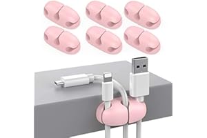Delidigi Lot de 6 Organisateurs de Câbles pour Câbles de Bureau Clips de Rangement de Câbles Adhésifs Solides pour Organiser Le Fil de Cordon USB, Le Bureau à Domicile et La Voiture (Rose)