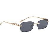 Dervin Leopard Decorated Arms Rimless Rectangle Sunglasses for Men and Women