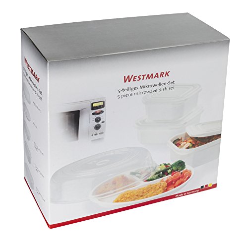 Westmark Mikrowellengeschirr-Set, 5-tlg.: 3 Mikrowellendosen mit Deckeln, 1 Menüteller, 1 Abdeckhaube, Kunststoff, Weiß/Transparent, 22032260 - 2