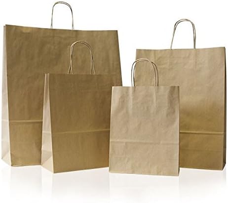 50 X Brown Paper Carrier Bags with Twisted Handles 18cm x 25cm + 8cm Gift Boutique Fashion Shop Xmass Bags