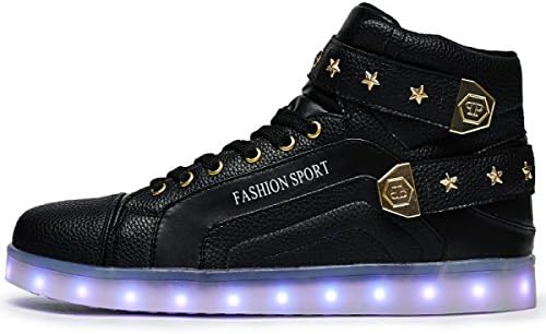 JSHOE Boy LED Shoes USB Charger Luminous Casual Shoes Star Iron Flash Plate Shoes For Valentine's Day Christmas Halloween,Black-41