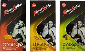 Kama Sutra Flavour Basket Condom Combo (Orange, Mango and Pineapple Passion) Set of 3, 30S