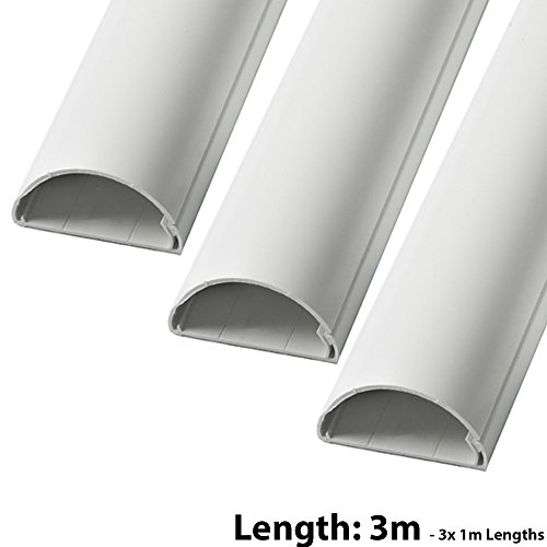 3m (3x 100cm) – 16mm x 8mm White Trunking | HALF ROUND Cable Conduit Cover | HDMI AV TV Ethernet & Speaker Wire Ducting | Wall Tidy Management | Self-Adhesive Backing EASY INSTALL | Neat Skirting Home