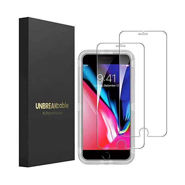UNBREAKcable [2 Stück] Panzerglas Schutzfolie für iPhone 8/iPhone 7/6s/6, 2,5D Double Defense Displayschutzfolie mit Positionierhilfe für iPhone 8/7/6s/6, [4,7 Zoll, Kratzfest, Anti-Fingerprint]