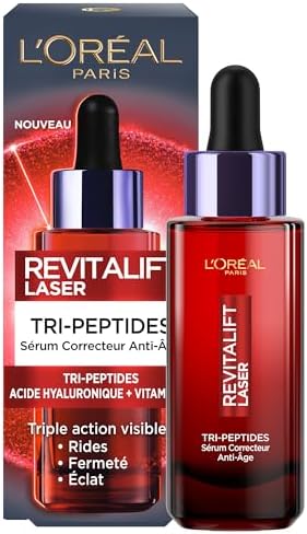 L'Oréal Paris - Siero correttore viso anti-età, trattamento anti-età, tripla azione, con acido ialuronico, peptidi e vitamina C, tutti i tipi di pelle, Revitalift Laser X3-30 ml
