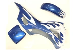 The Big Shop Carénages Flamme Bleu Blanc Pocket Bike 49cc, Bleu, Motocyclette, Plastique à renfort de verre, Front/Arrière