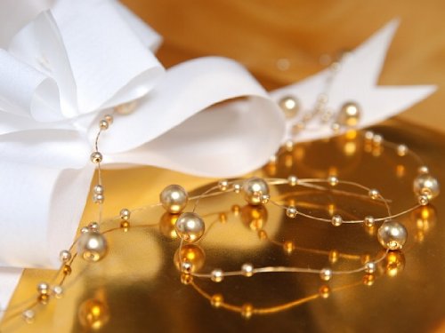 SiDeSo® Perlengirlande gold 5 Stück á 1,3m Tischdeko Hochzeit - 4