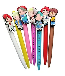 Blue Aura (Black Ink Ball Pen) BTS Idol Kpop Pen Set of 7 Multi color (Idol pen Set of 7)