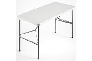 T-LOVENDO.ES Mesa plegable camping portátil, jardín, catering. Auxiliar y Rectangular 122x61cm. Hasta 120kg de carga. Para exterior e interior. Ideal para 4 personas. Eventos, oficina, estudio, reuniones. Blanca