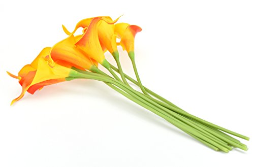 FiveSeasonStuff 10 Stück Qualität Gefühlsecht (Real Touch) Calla-Lilien-künstliche Blumen-Bouquet Dekoration, ideal für die Hochzeit, Braut, Party, Zuhause, Büro Dekor DIY (Sonnenuntergang) - 4