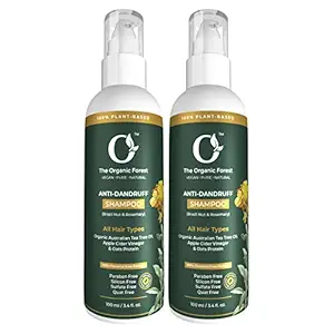 Organic Forest 100% Chemical Free Anti Dandruff Shampoo for Men & Women | Instant Relief from Flakes, Itchy Scalp & Dry Scalp | Perfect for Dry and Frizzy Hair | Vegan with Organic | Pack of 2(200 ML)